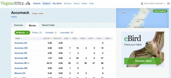 Lista de bloqueo del condado de Accomack – VABBA2 portal eBird