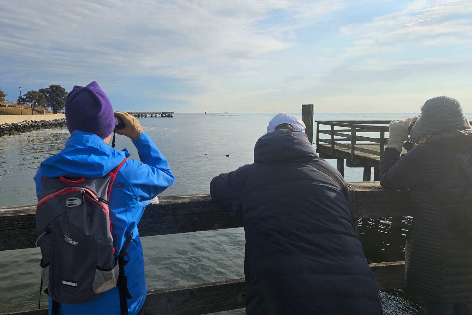 Una persona con prismáticos mirando sobre el agua