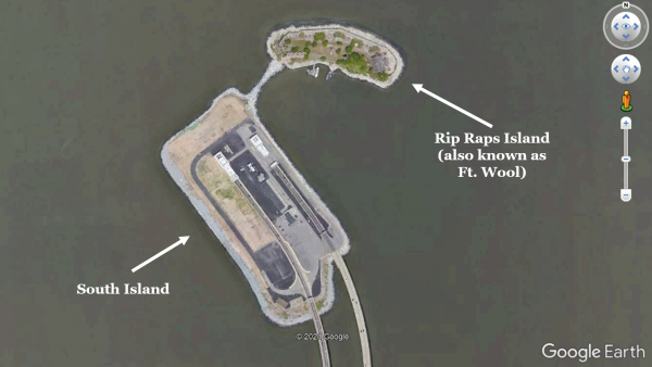 Una imagen aérea de Fort Wool y la Isla Sur