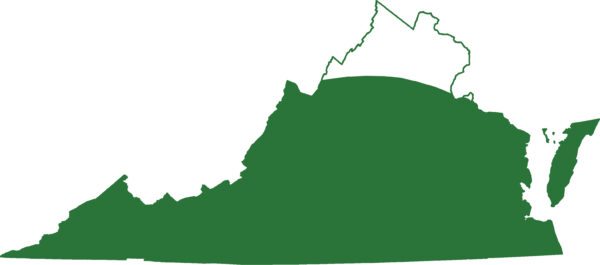 Una imagen del mapa de distribución de la salamandra de dos líneas del sur, se encuentra en todas las regiones de Virginia, excepto en sus puntos más septentrionales