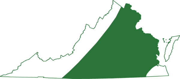 Un mapa de distribución de la salamandra arbolada que se encuentra en la mayor parte de Virginia