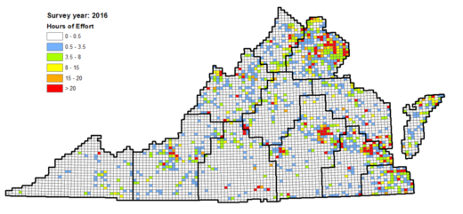 Un mapa del esfuerzo acumulado de VABBA2 en 2016
