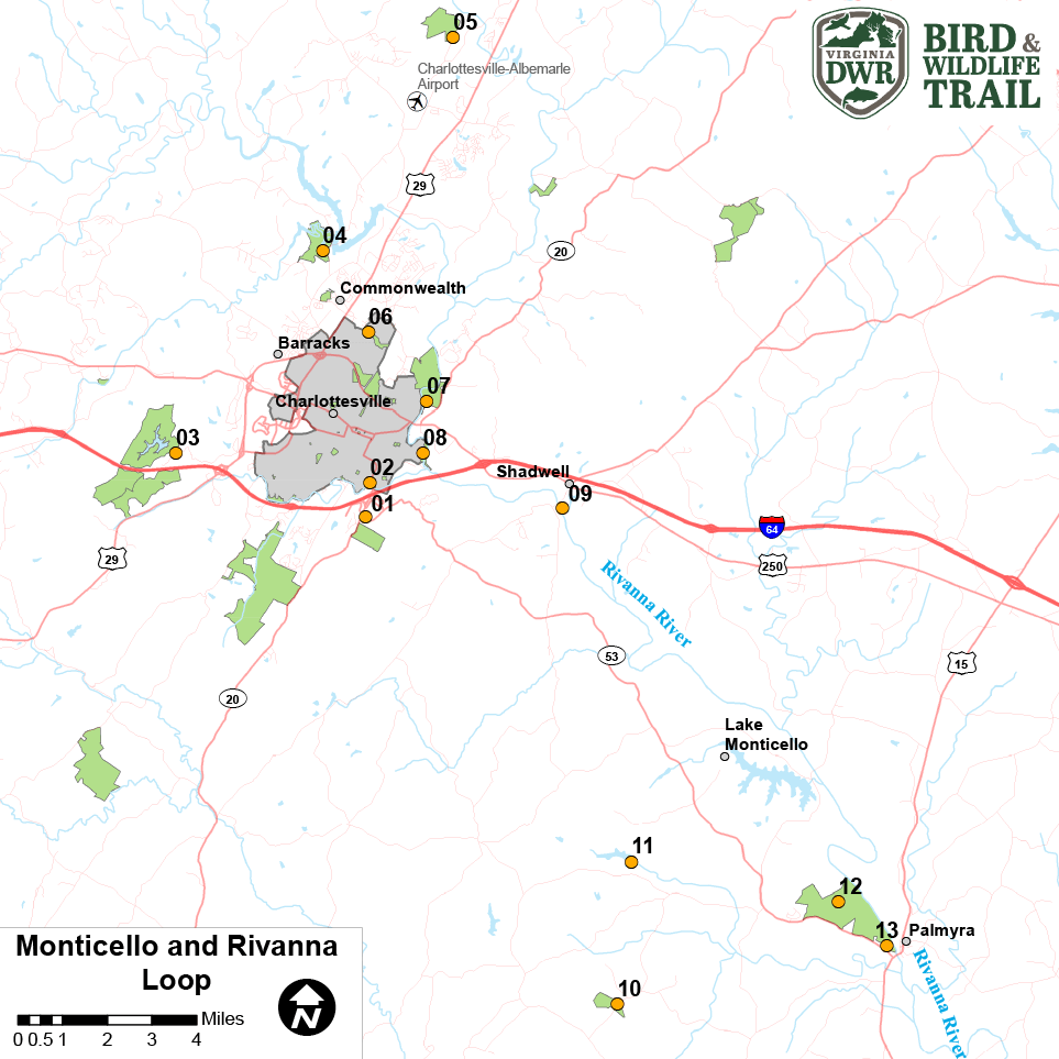Haga clic para abrir un mapa en PDF del bucle de Monticello y Rivanna
