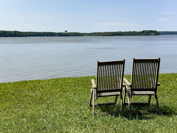 Relájese en una silla y observe a las águilas calvas subir y bajar por el río James. En invierno, busque aves acuáticas. Crédito de la foto: Lisa Mease