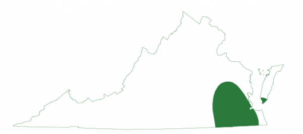 La rana leopardo costera del Atlántico Medio solo se encuentra en las llanuras aluviales del este inferior de Virginia.