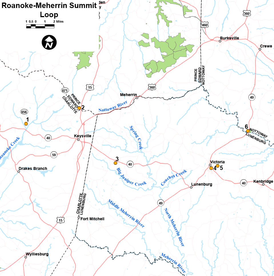 Haga clic en la imagen para abrir un mapa en PDF del circuito de la cumbre Roanoke Meherrin